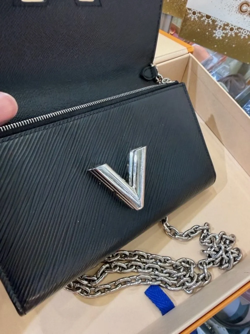 Louis Vuitton Black V-Accent Chain Crossbody Bag